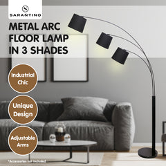 Sarantino 3-Light Arc Floor Lamp Adjustable Black 3 Shades