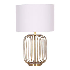 Sarantino Rose Gold Table Lamp with Linen Drum Shade