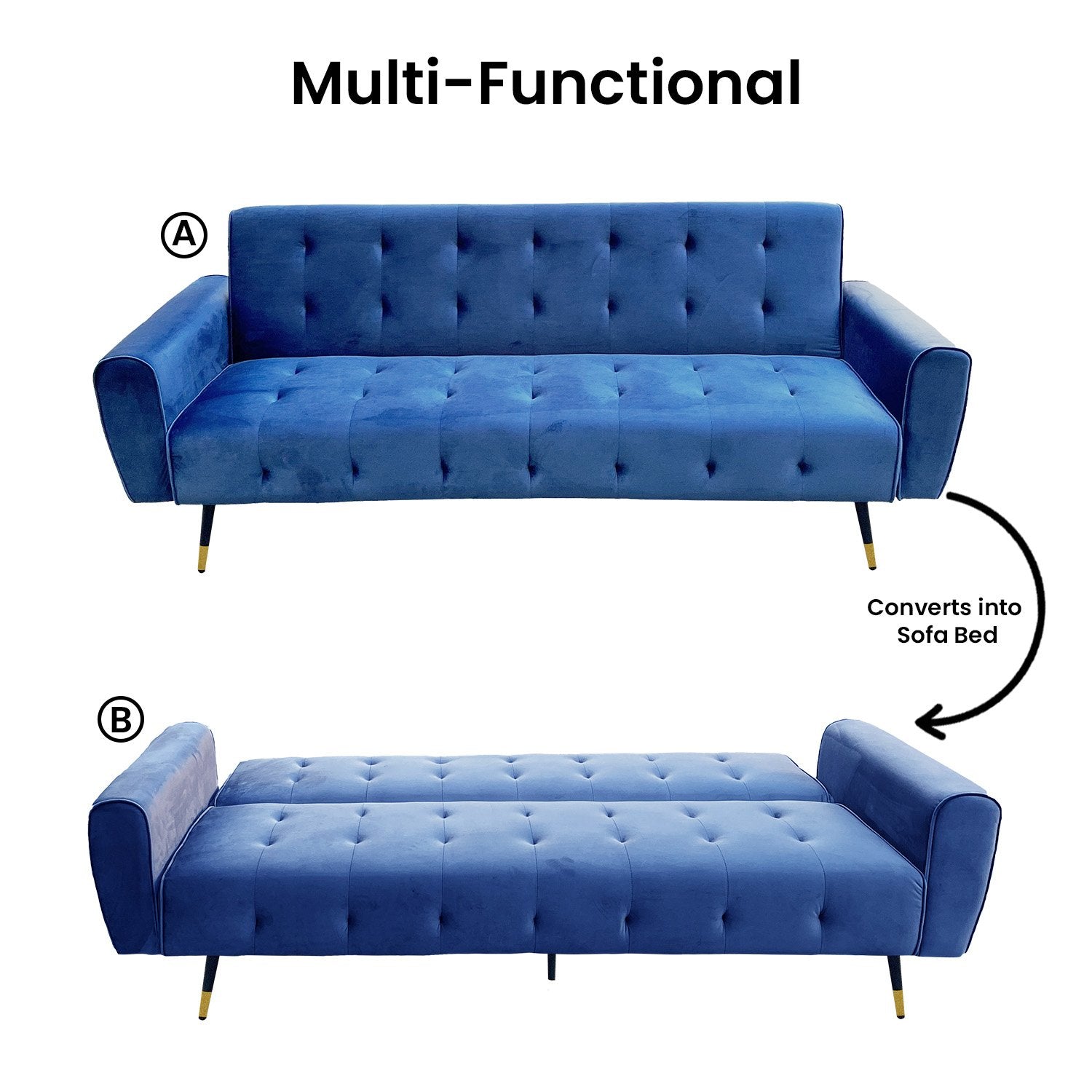 Sarantino Ava 3-seater Tufted Velvet Sofa Bed By Sarantino - Blue