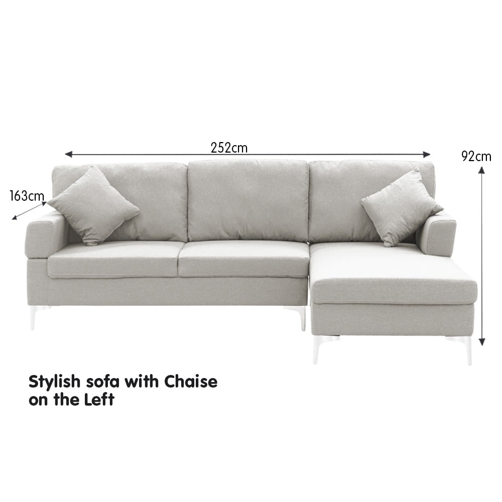 Sarantino Linen Corner Sofa Couch Lounge L-shape W/left Chaise Seat Light Grey