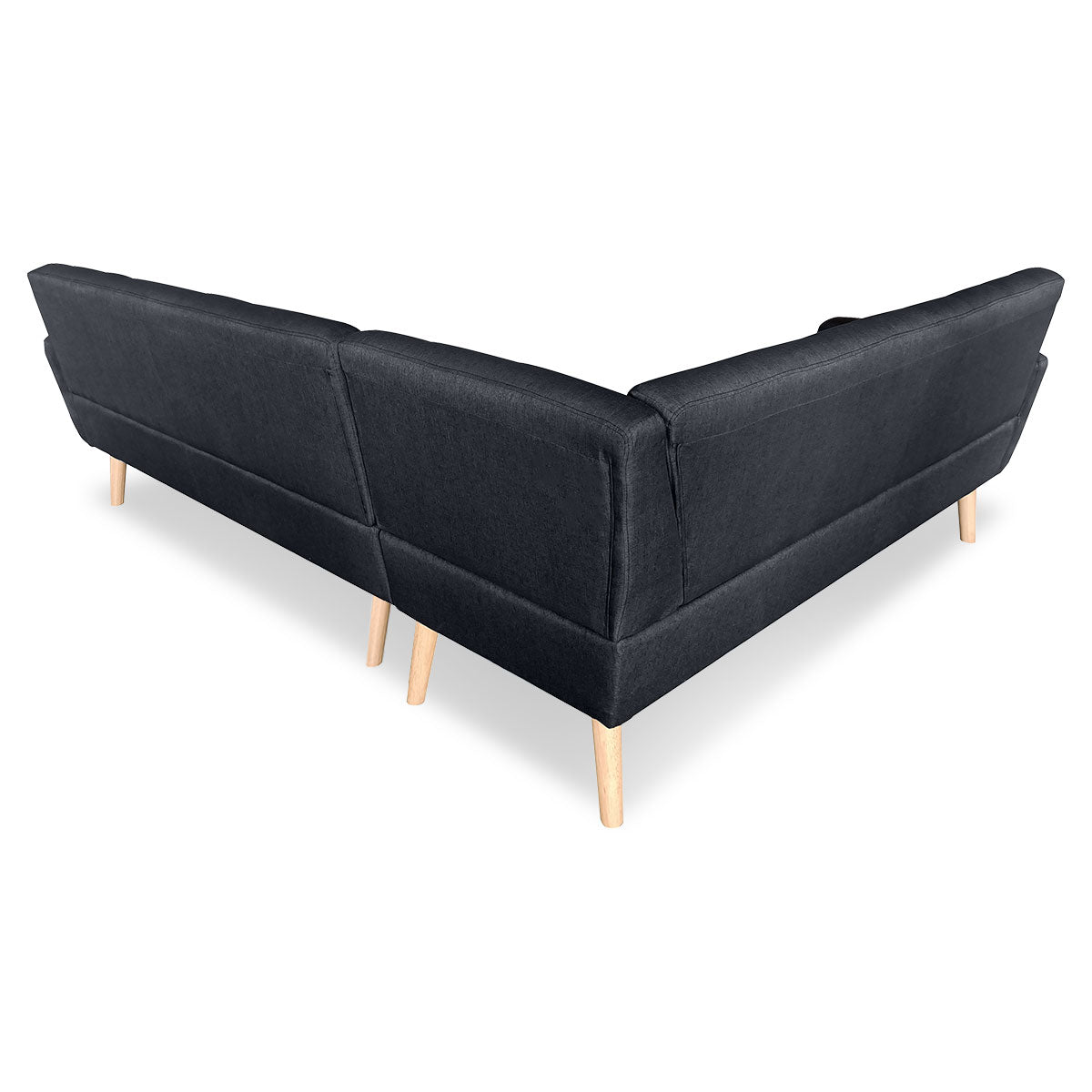 Sarantino Faux Linen Corner Wooden Sofa Lounge L-shaped with Chaise - Black