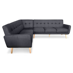 Sarantino Faux Linen Corner Wooden Sofa Futon Lounge L-shaped with Chaise - Black