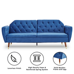 Sarantino Faux Velvet Sofa Bed Couch Furniture Lounge Suite Futon Blue