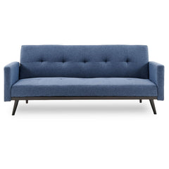 Sarantino Tufted Faux Linen 3-Seater Sofa Bed with Armrests - Blue