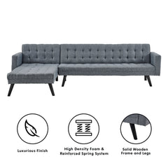 Sarantino 3-Seater Corner Wooden Sofa Bed Lounge Chaise Sofa  Grey