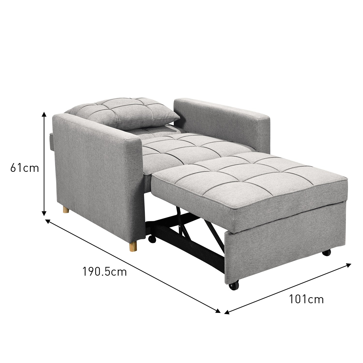 Sarantino Suri 3-in-1 Convertible Sofa Chair Bed Lounger - Light Grey