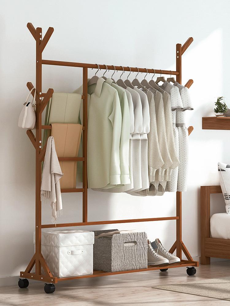 Portable Coat Stand Rack Rail Clothes Hat Garment Hanger Hook with Shelf Bamboo 9 Hook without Rack Rail Dark Brown Finished