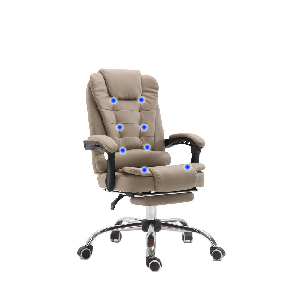 8 Point Massage Chair Executive Office Computer Seat Footrest Recliner Pu Leather Beige