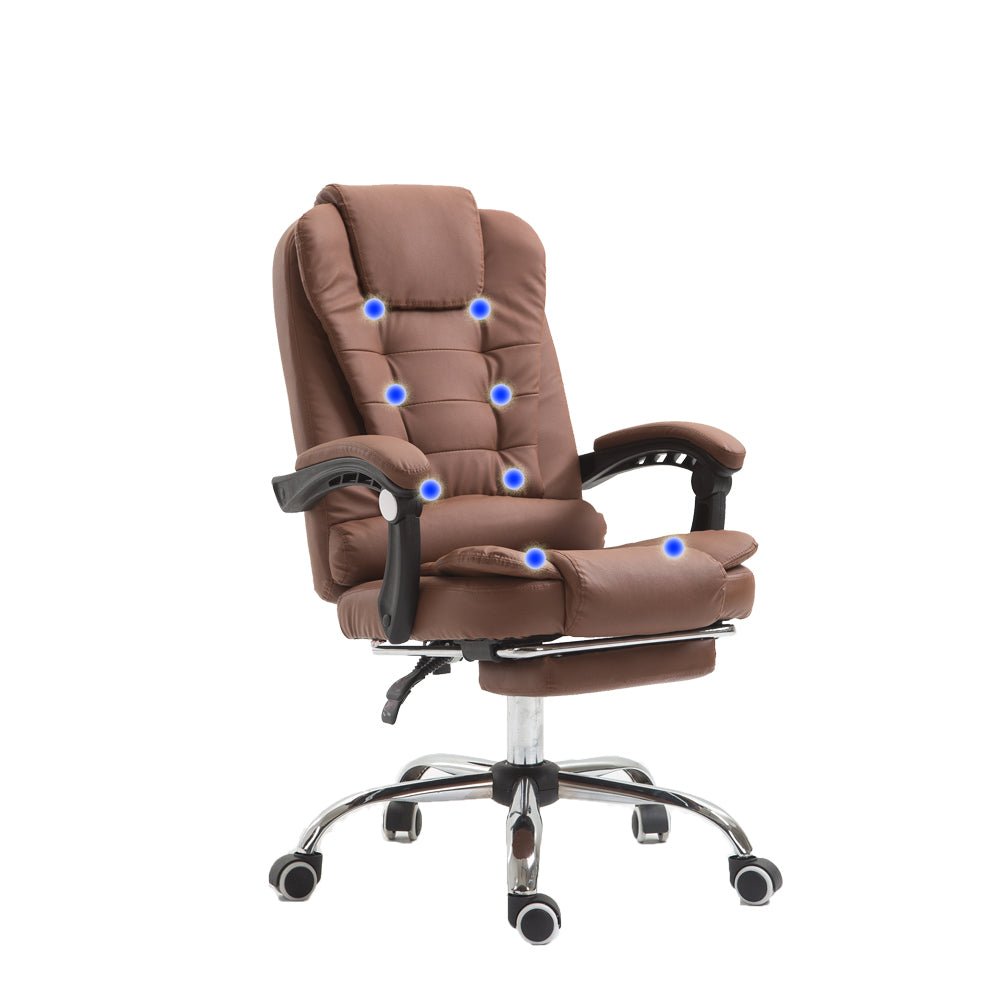 8 Point Massage Chair Executive Office Computer Seat Footrest Recliner Pu Leather Beige