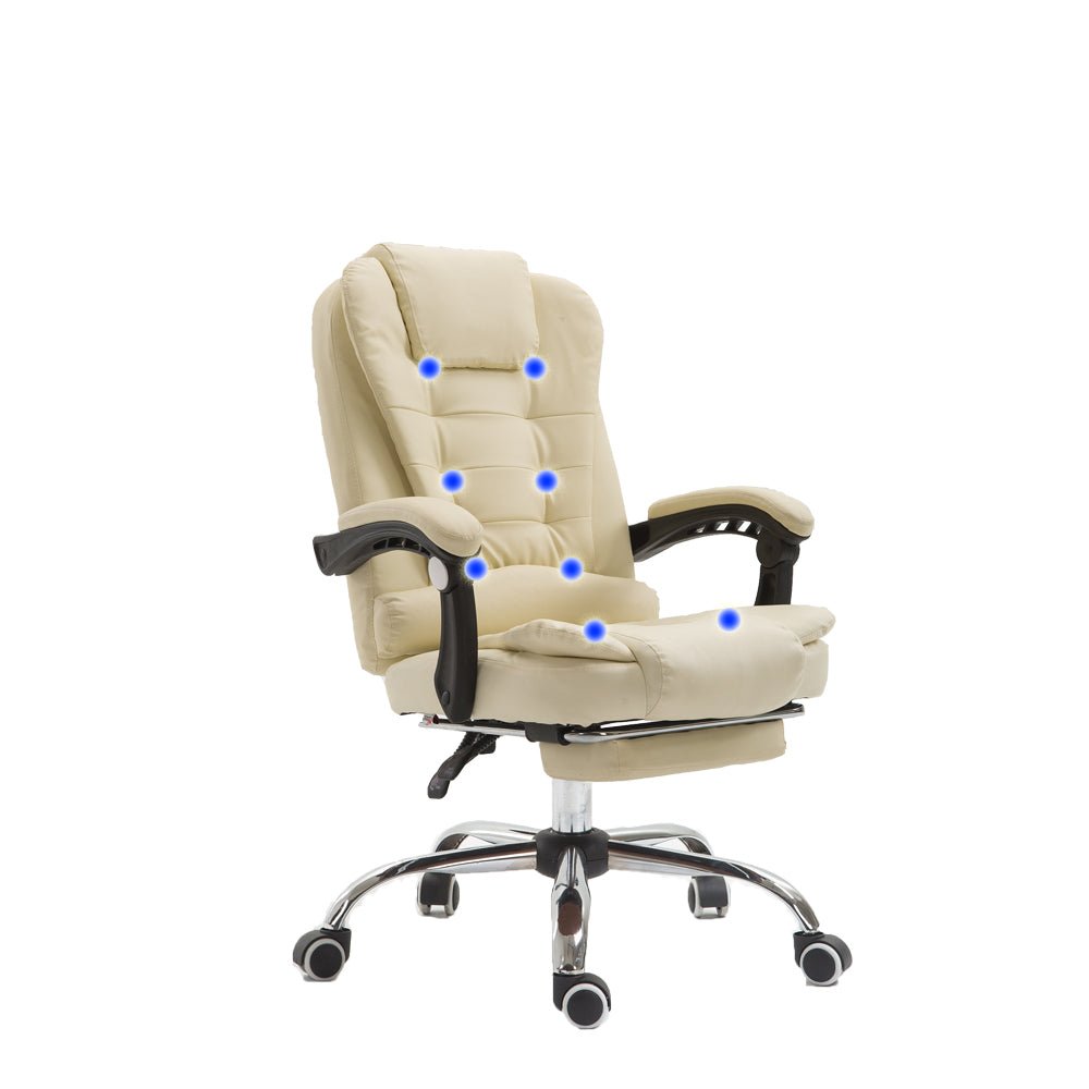 8 Point Massage Chair Executive Office Computer Seat Footrest Recliner Pu Leather Khaki