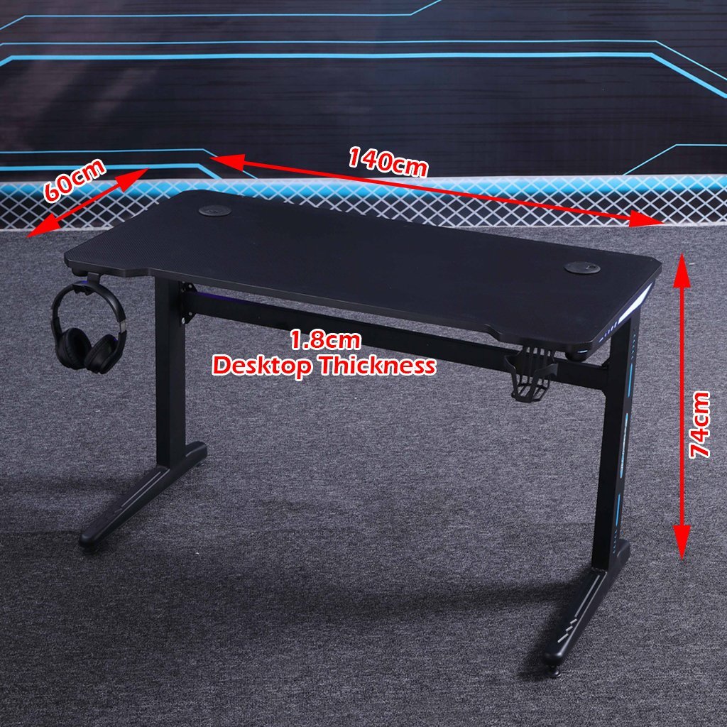 120cm RGB Embeded Gaming Desk Home Office Carbon Fiber Led Lights Game Racer Computer PC Table L-Shaped Black