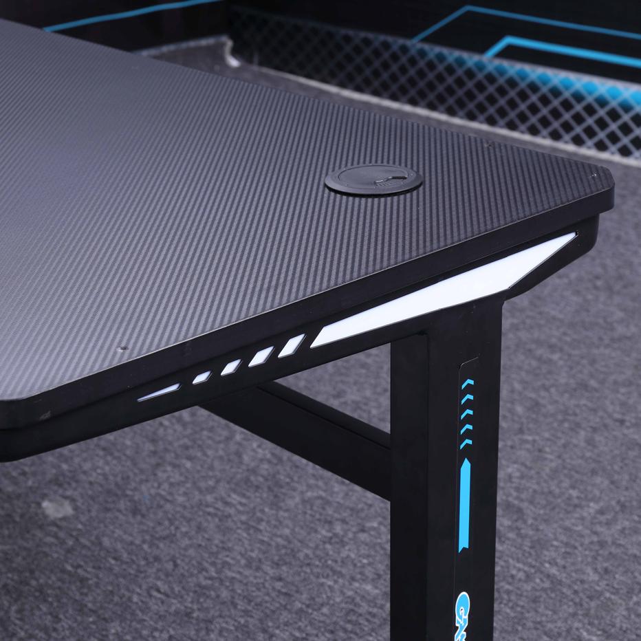 120cm RGB Embeded Gaming Desk Home Office Carbon Fiber Led Lights Game Racer Computer PC Table L-Shaped Black
