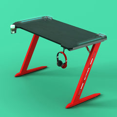 120cm RGB Gaming Desk Home Office Carbon Fiber Led Lights Game Racer Computer PC Table Z-Shaped Red