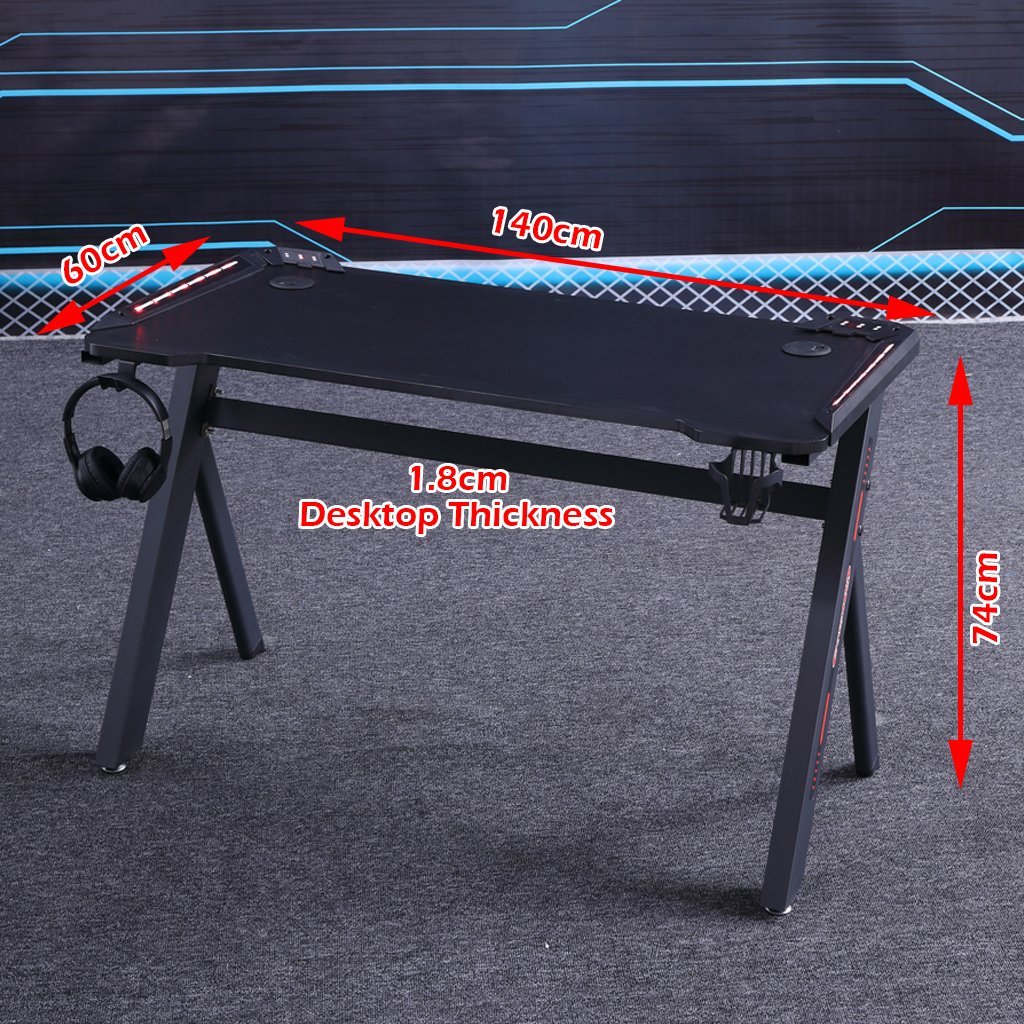 120cm RGB Gaming Desk Home Office Carbon Fiber Led Lights Game Racer Computer PC Table Y-Shaped Black