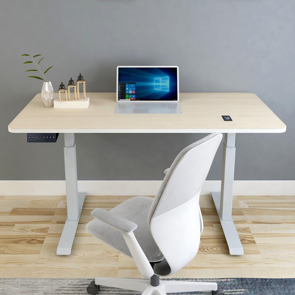 140cm Standing Desk Height Adjustable Sit Stand Motorised Grey Dual Motors Frame White Top