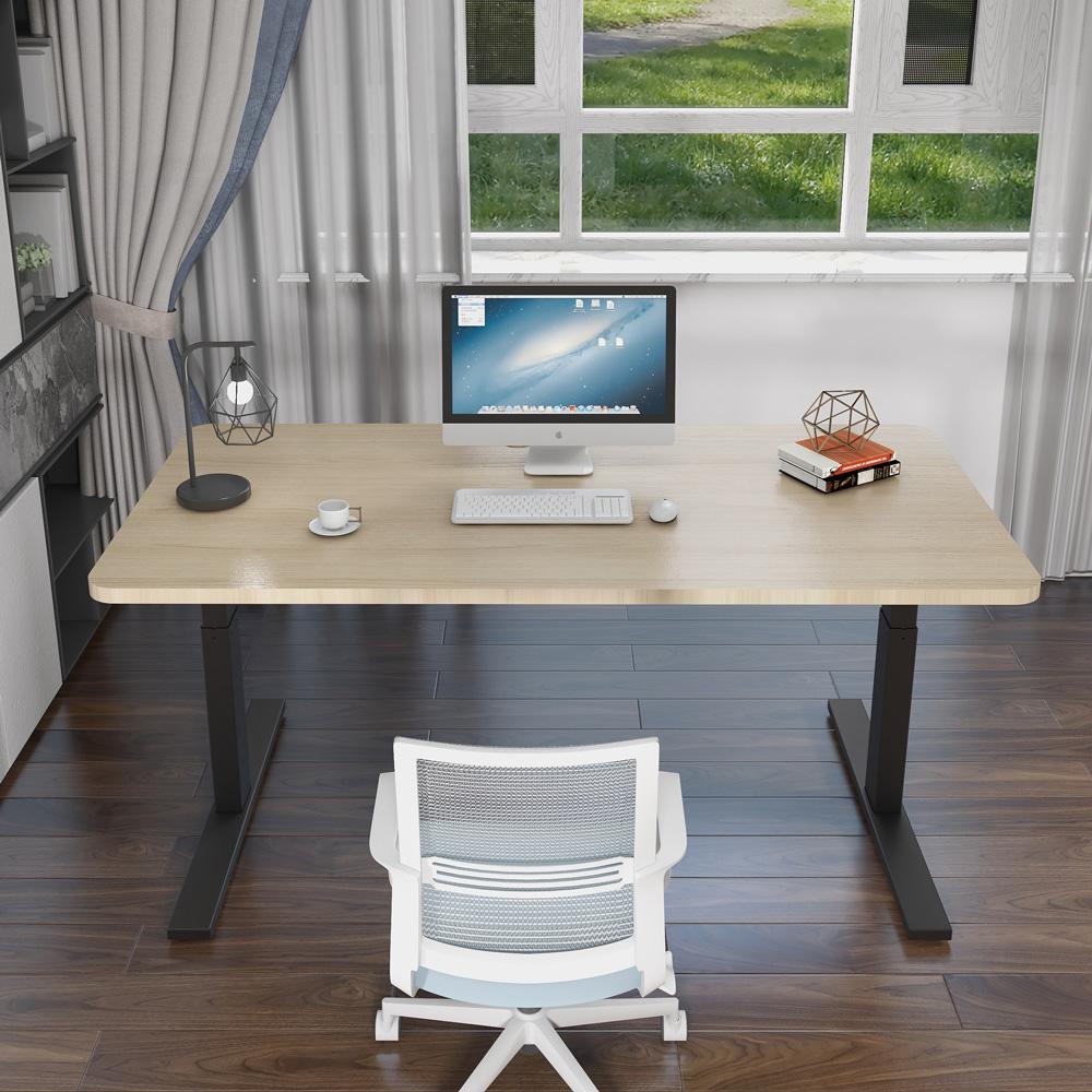 160cm Standing Desk Height Adjustable Sit Stand Motorised Grey Dual Motors Frame Maple Top