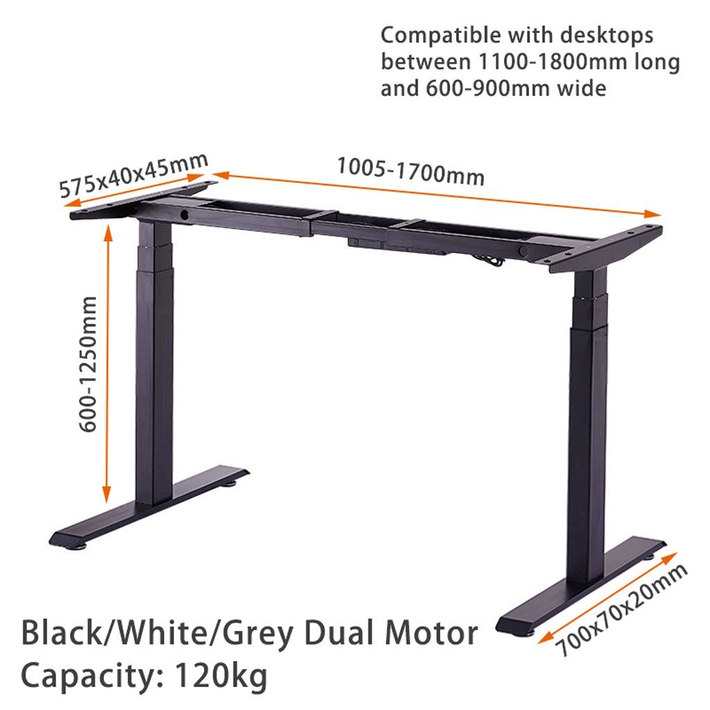 160cm Standing Desk Height Adjustable Sit Stand Motorised White Dual Motors Frame Black Top