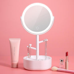 Ecoco Smart LED Light Cosmetic Makeup Mirror USB Touch Screen Home Desk Vanity 360° Pink