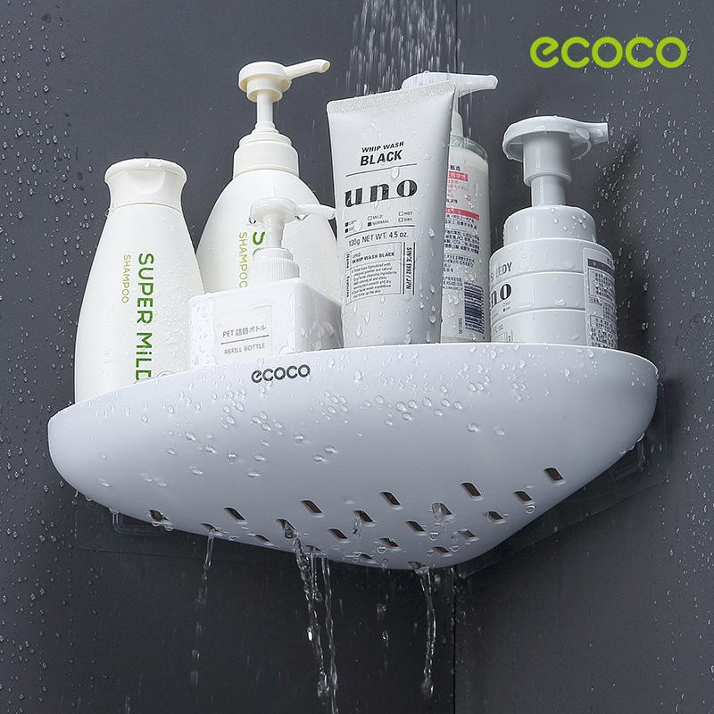 Ecoco Bathroom Corner Shower Shelf Corner Shower Caddy Shower Storage Organizer Wall Mounted for Bathroom, Kitchen, Toilet Tape Only