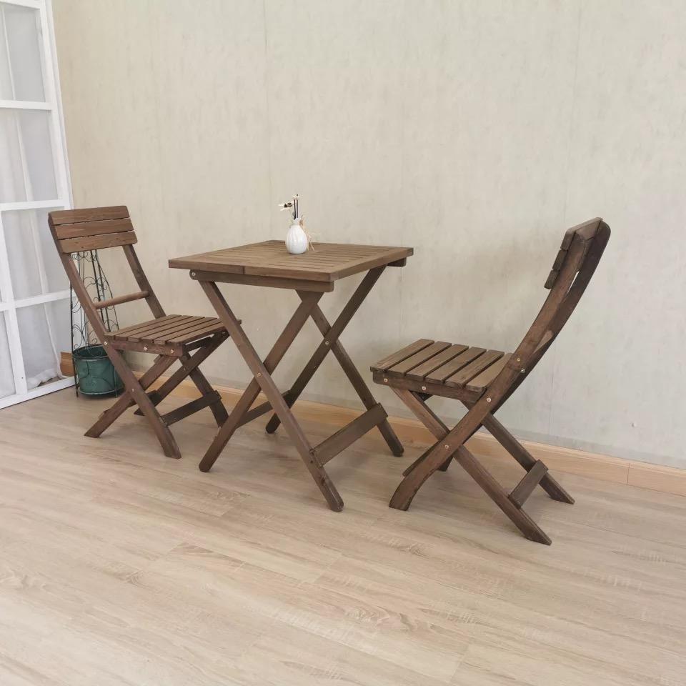 2xBackChair Folding Bistro Set Solid Fir Wood Chair Garden Outdoor Lounge