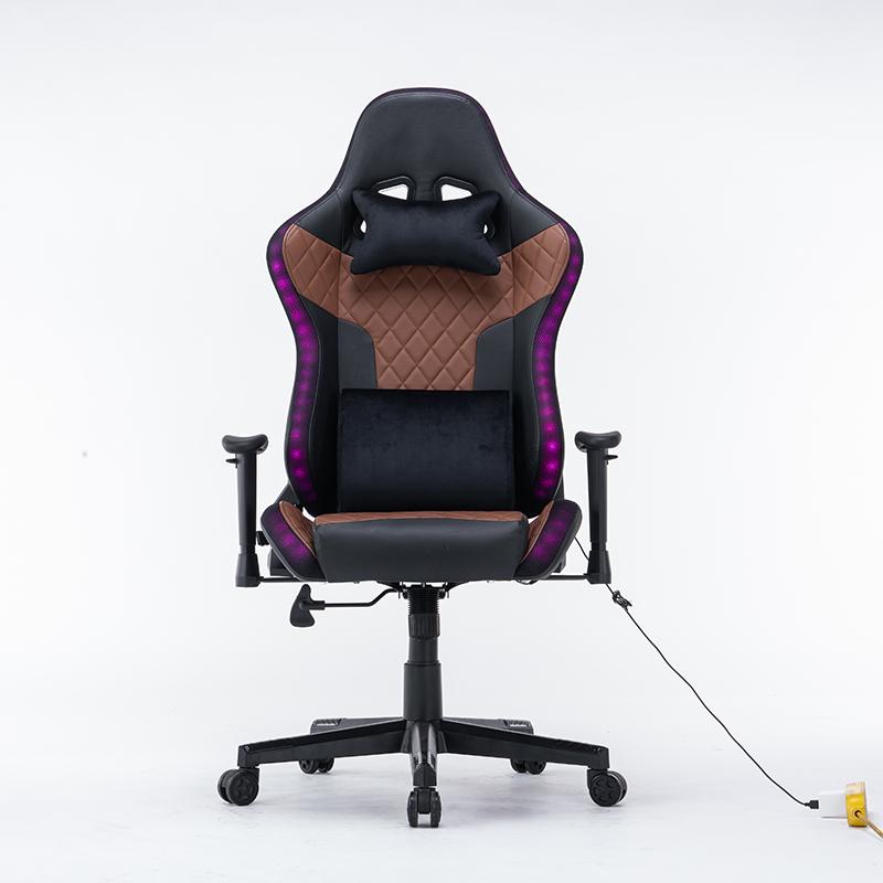 7 RGB Lights Bluetooth Speaker Gaming Chair Ergonomic Racing chair 165° Reclining Gaming Seat 4D Armrest Footrest Black Red