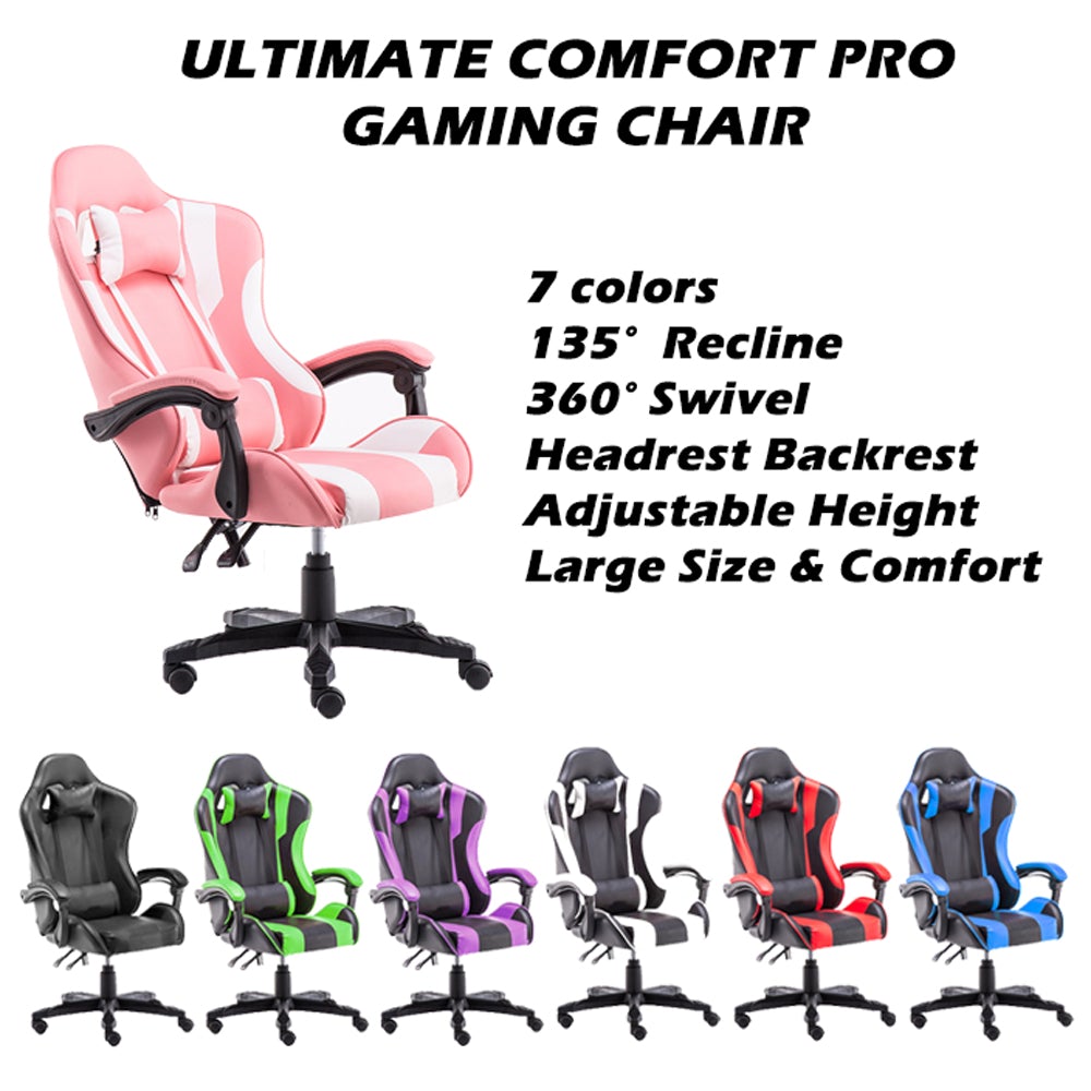 Gaming Chair Office Computer Seating Racing PU Executive Racer Recliner Large Black Red