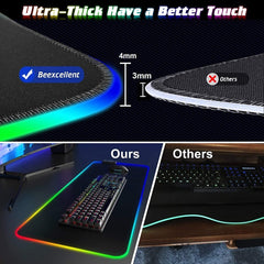 LED Gaming Mouse Pad Large 4 USB Ports RGB Extended Mousepad Keyboard Desk Anti-slip Mat