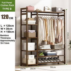 Bamboo Clothes Rack Garment Closet Storage Organizer Hanging Rail Shelf Dress room 120CM