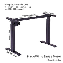 140cm Standing Desk Height Adjustable Sit Stand Motorised Black Single Motor Frame White Top