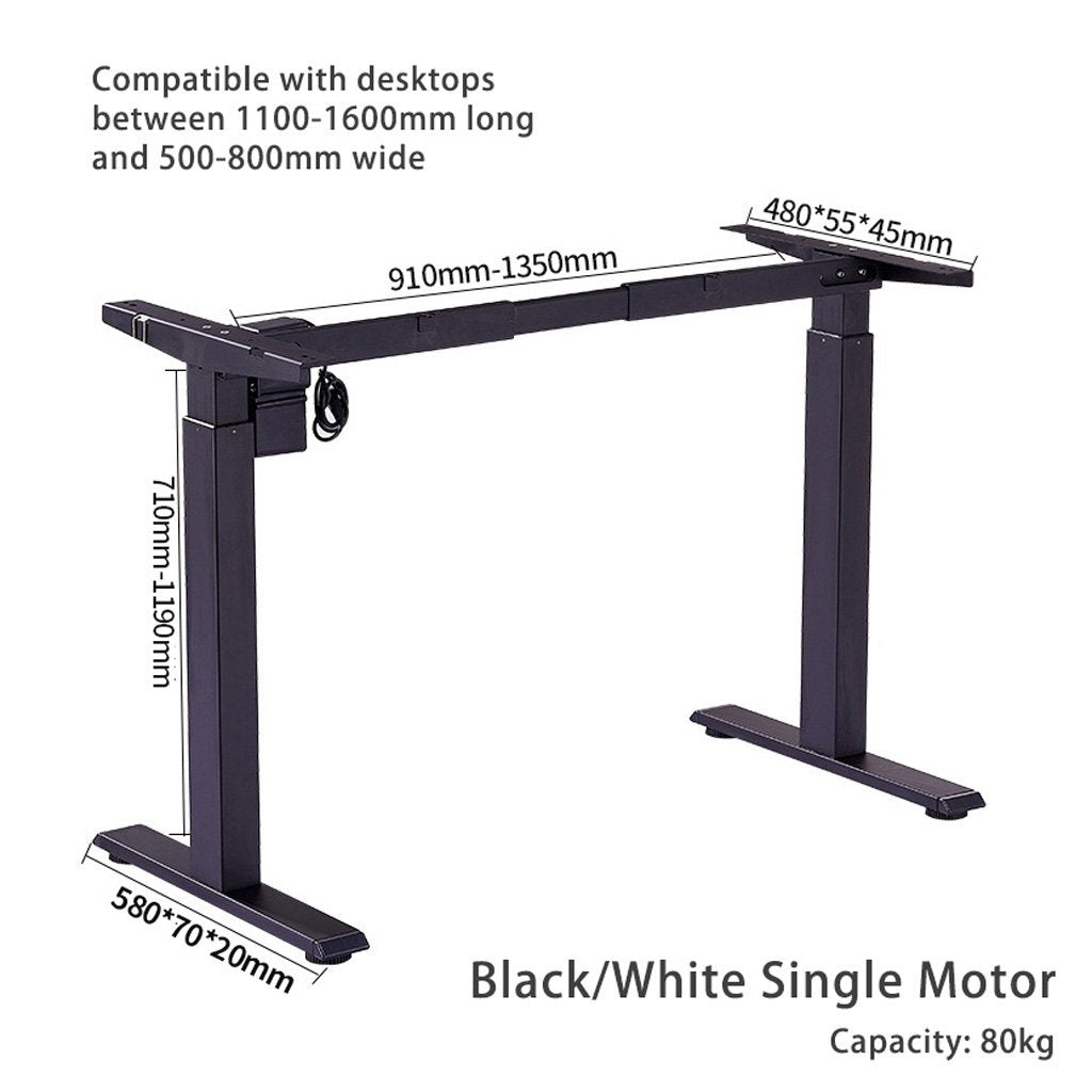 140cm Standing Desk Height Adjustable Sit Stand Motorised Grey Single Motor Frame Black Top