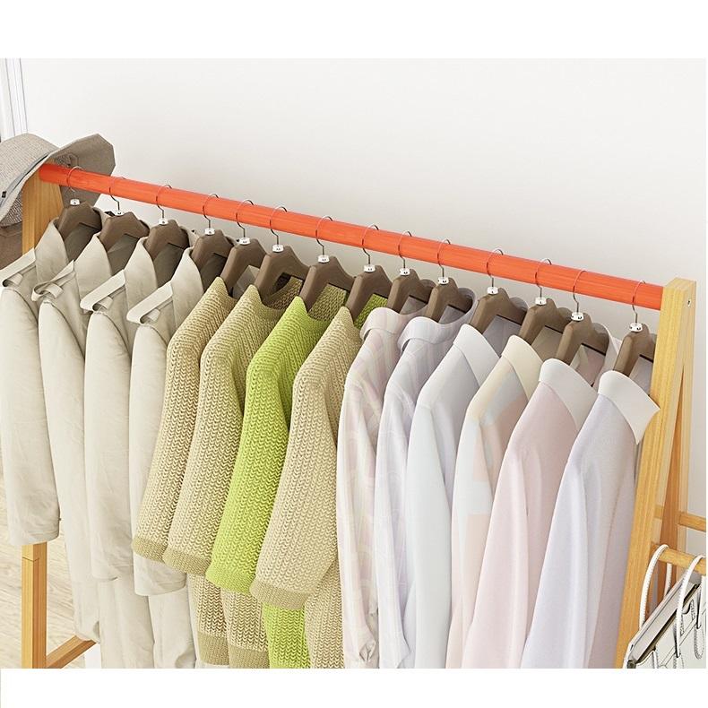 Rail Bamboo Clothes Rack Garment Hanging Stand 3 Tier Storage Shelves Closet 80cm