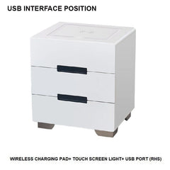 Smart Bedside Tables Side 3 Drawers Wireless Charging USB Right Hand Nightstand LED Light AU