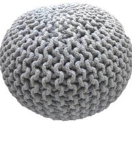 Braided Ottoman Pouffe Footstool Hand Knitted (Light Grey)