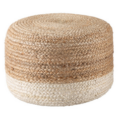 Ombre Hand Braided Jute Cotton Pouf Ottoman 50 x 35 cm (Beige)