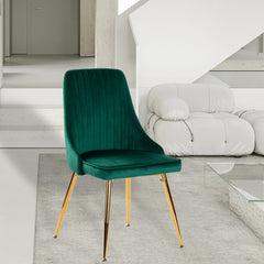 Viva Forever Set of 2 Green Velvet Dining Chairs – Art Deco Design with Gold Metal Legs