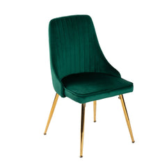 Viva Forever Set of 2 Green Velvet Dining Chairs – Art Deco Design with Gold Metal Legs