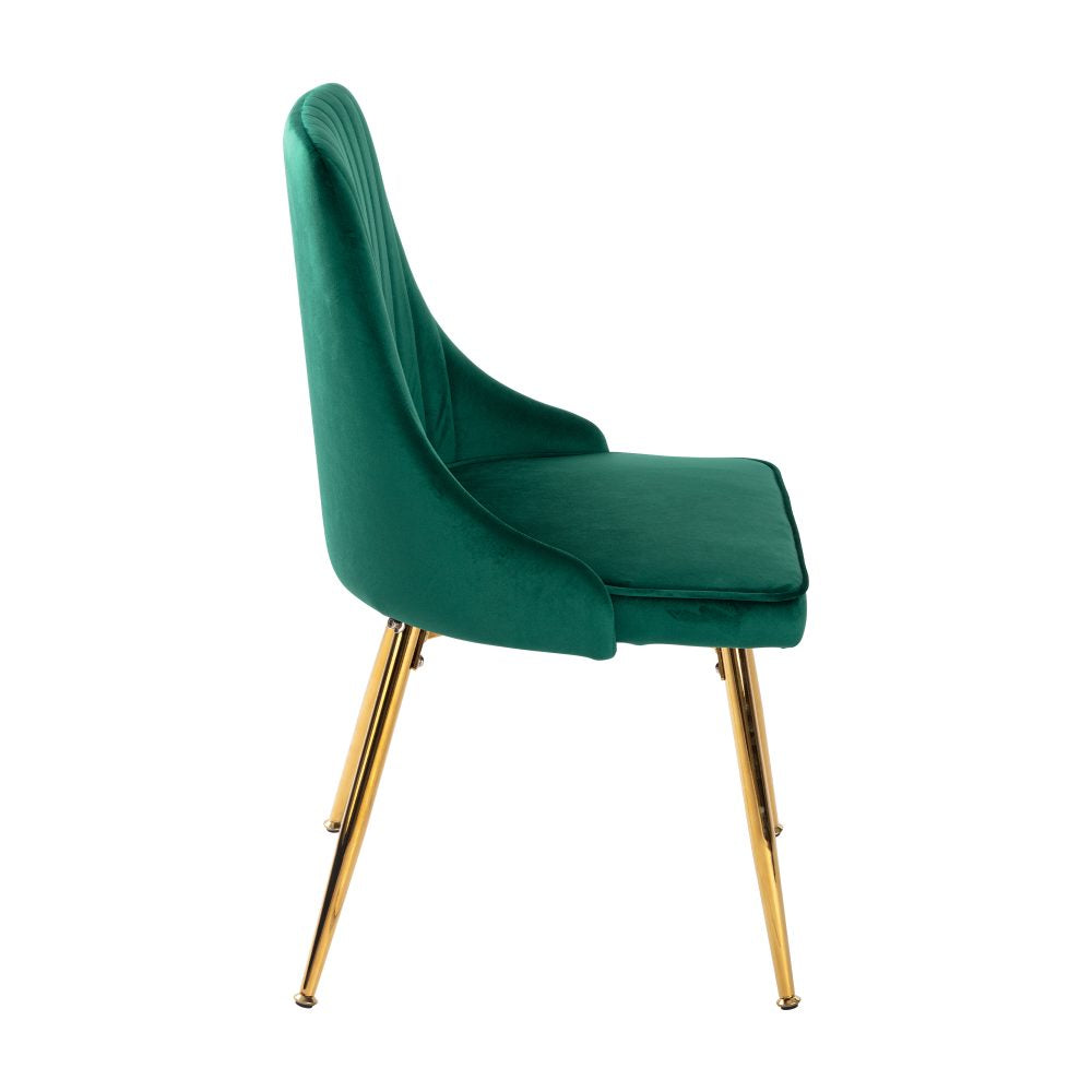 Viva Forever Set of 2 Green Velvet Dining Chairs – Art Deco Design with Gold Metal Legs