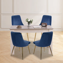 Grey Rectangular Dining Table with 4x Blue Velvet Chairs