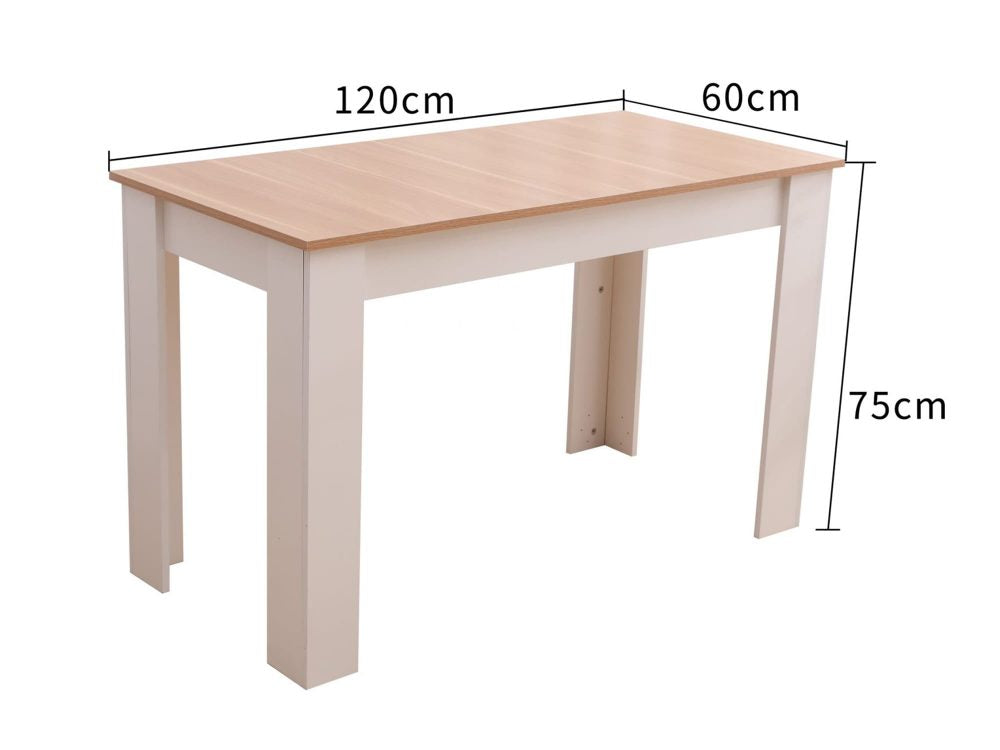 Dining Table Rectangular Wooden 120M-Wood&amp;White