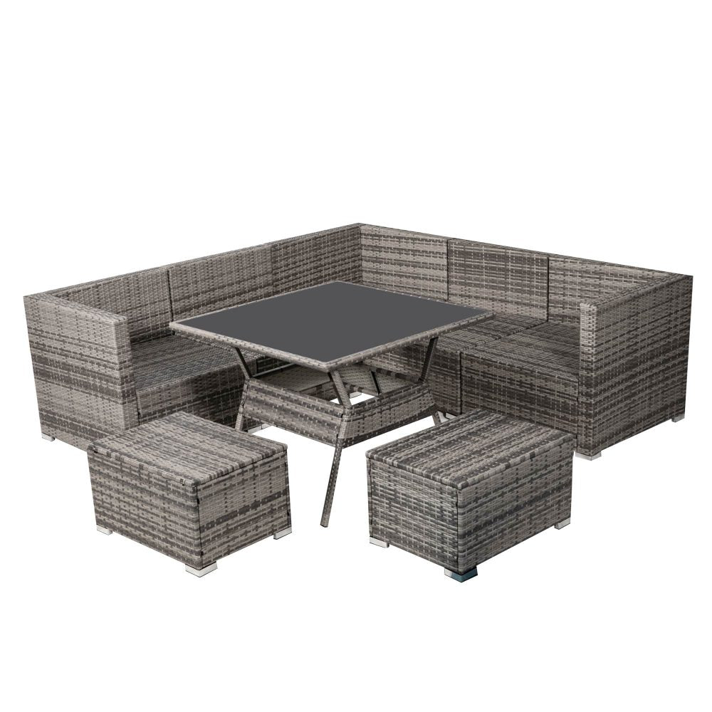 8PC Outdoor Dining Set Wicker Table &amp; Chairs-Grey