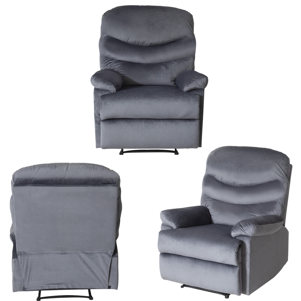 Wide Manual Single Recliner Sofa – Velvet Grey.