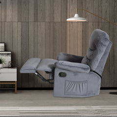 Wide Manual Single Recliner Sofa – Velvet Grey.