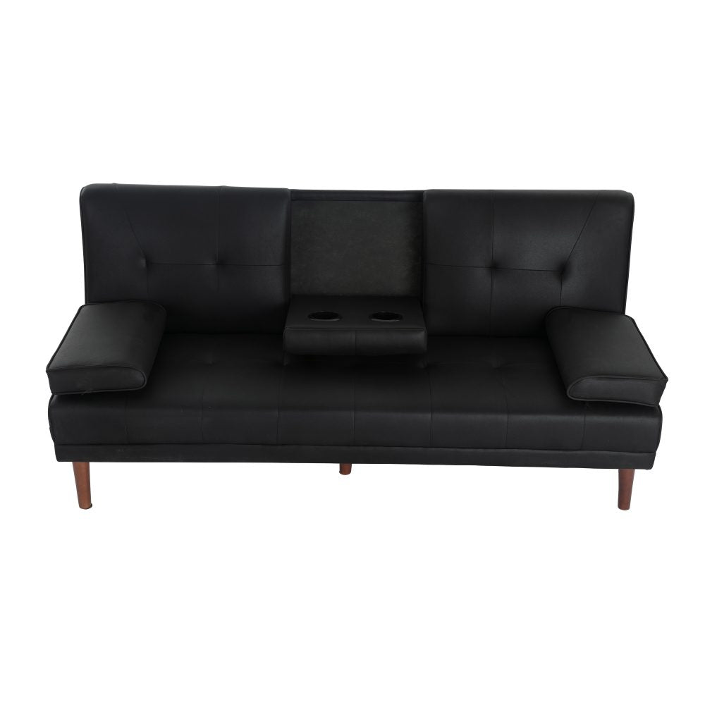 3 Seater Adjustable Sofa Bed With Cup Holder Black.