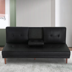 3 Seater Adjustable Sofa Bed With Cup Holder Black.