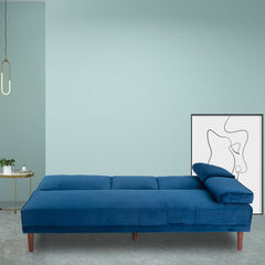 3 Seater Sofa Bed Couch with Cup Holder Velvet Navy.