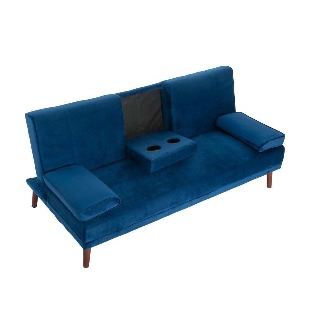 3 Seater Sofa Bed Couch with Cup Holder Velvet Navy.