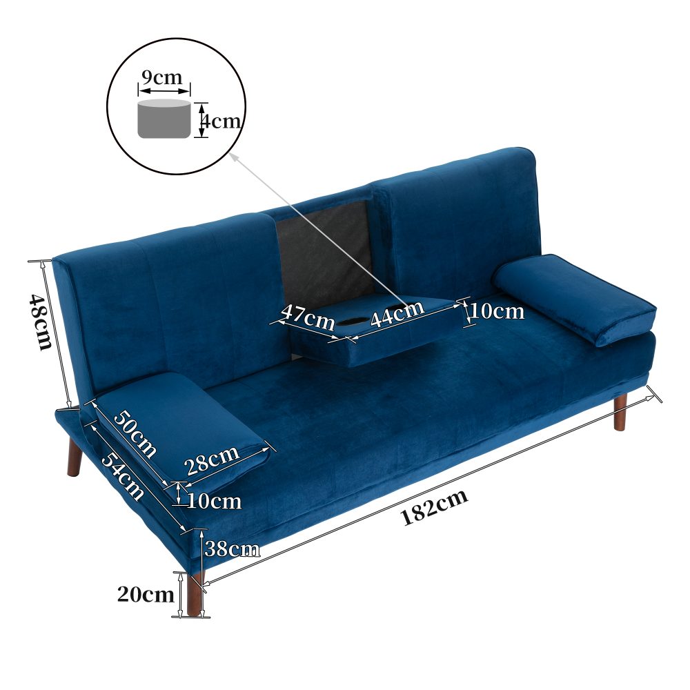 3 Seater Sofa Bed Couch with Cup Holder Velvet Navy.