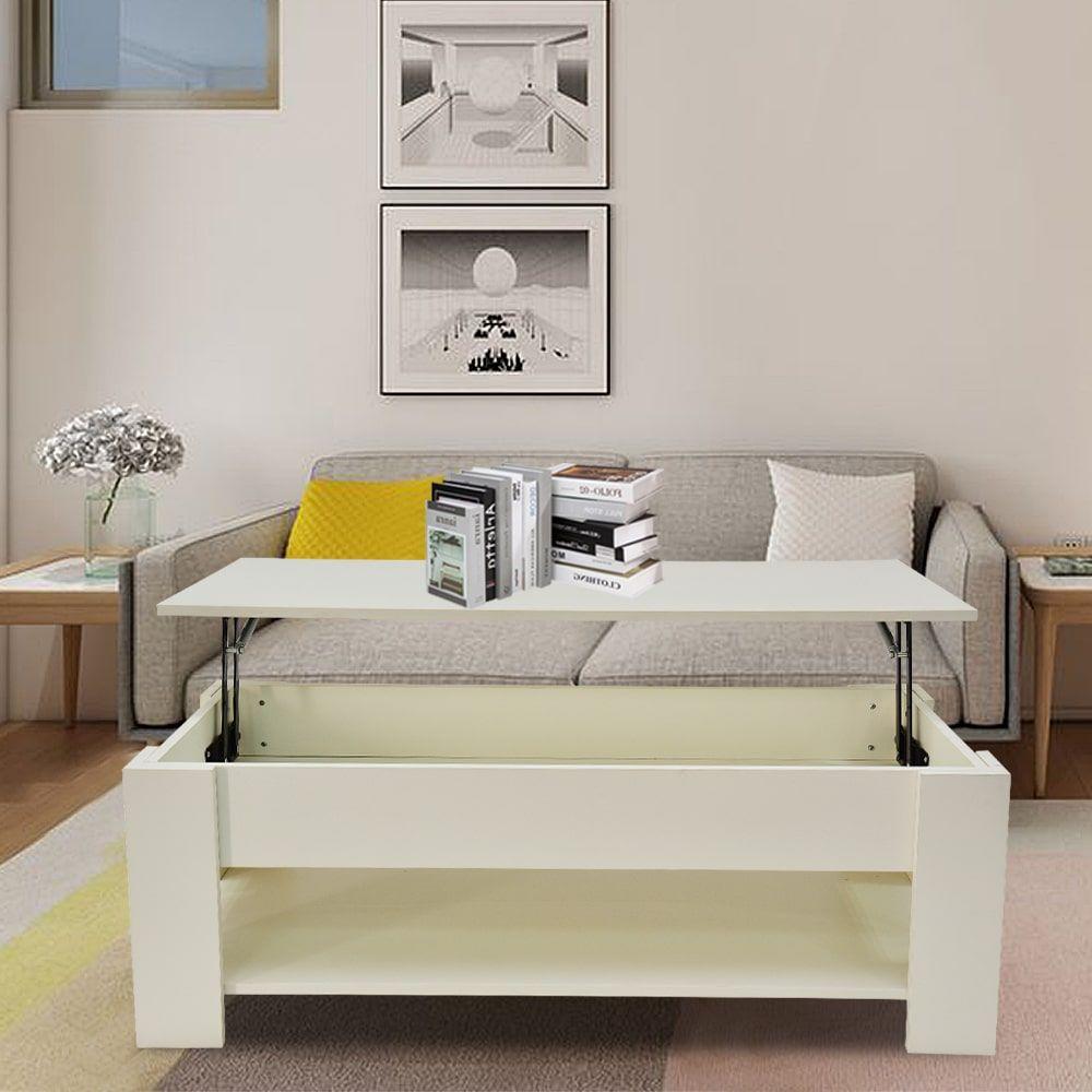 Lift Up Coffee Table with Storage &#8211; White