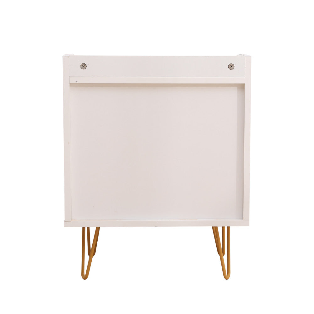 Winston 3 &#8211; Drawer Nightstand Bedside Table with Gold Steel Legs Tray Top White