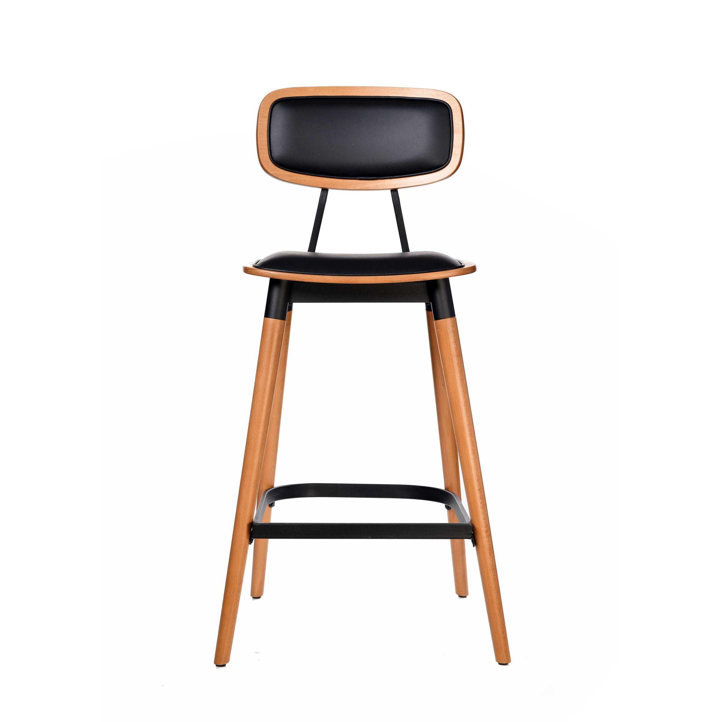 Felix Barstool - Black Vinyl Seat - Lancaster Oak - Black Frame